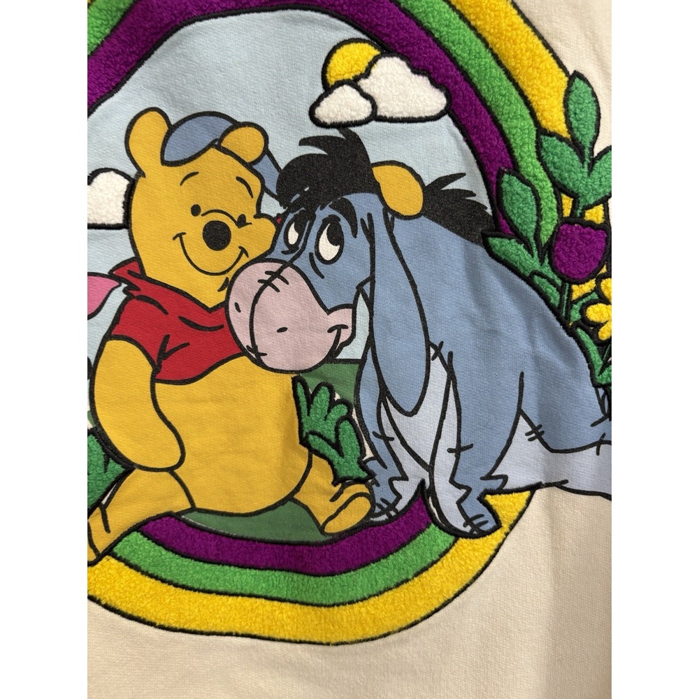 DISNEY WINNIE the POOH EEYORE Tufted Graphic Crew Sweatshirt Cream Size Medium - Picture 7 of 7